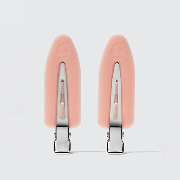 GLOSSIER SET OF TWO PINK NON CREASE HAIR CLIPS -PINS - Picture 1 of 7